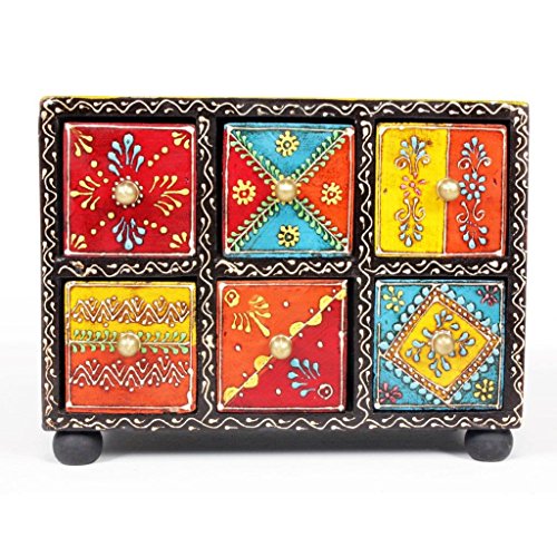 Image of Traditional Handpainted 6 Drawer Chest. 8x5x6 Inch