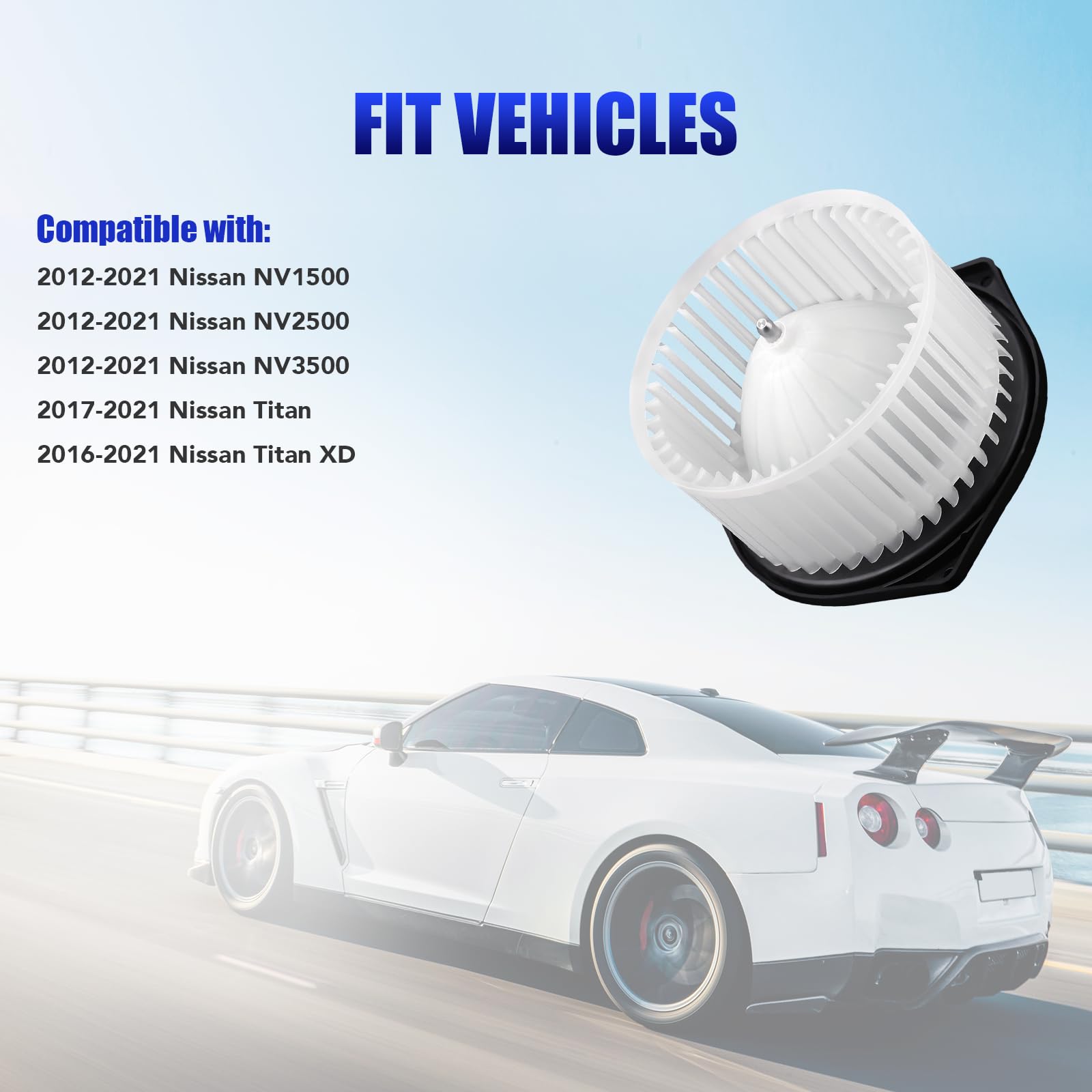 Blower Motor With Fan Cage For Nissan NV1500, NV2500, NV3500, Titan XD (2012-2021) - 12V