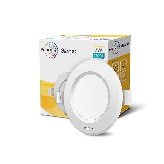 Wipro Alpha 7W Round Downlight Junction Box | Warm White (2700K) | Glare-Free Design |Recessed Down Light for False Ceiling | Cutout ? 3 inch | Pack of 1