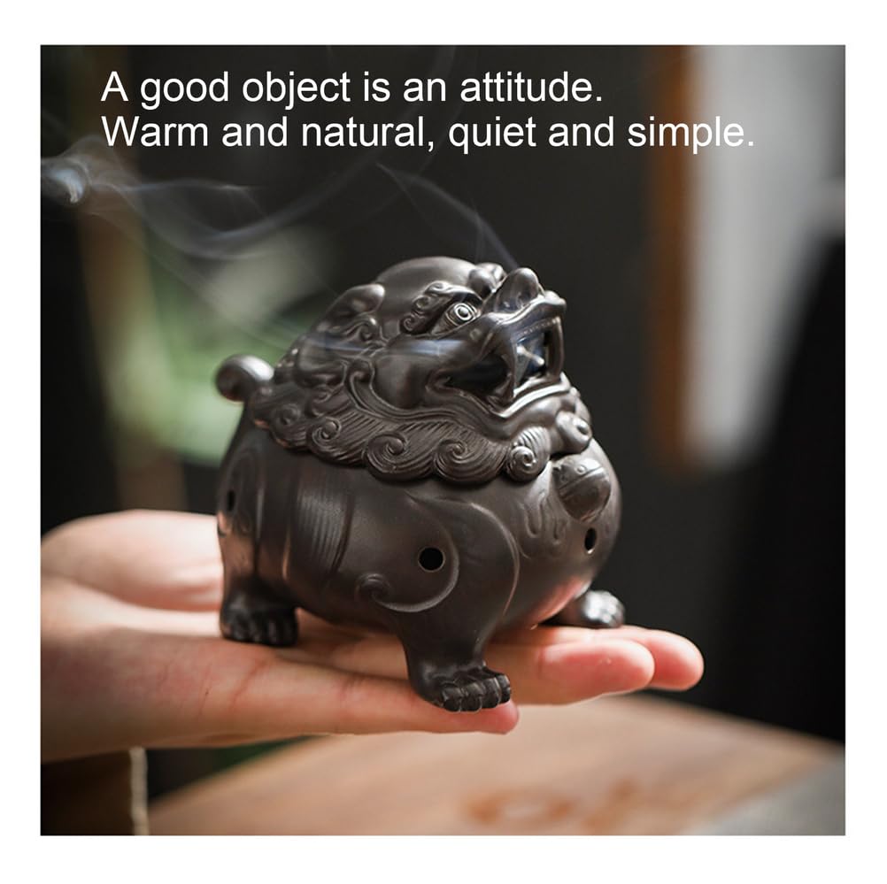 Suanni Lion Ceramic Burner, odwracalny wodospad kadzidło do herbaciarni domowej, dekoracja i dar duchowy (10,8 x 10,8 cm)