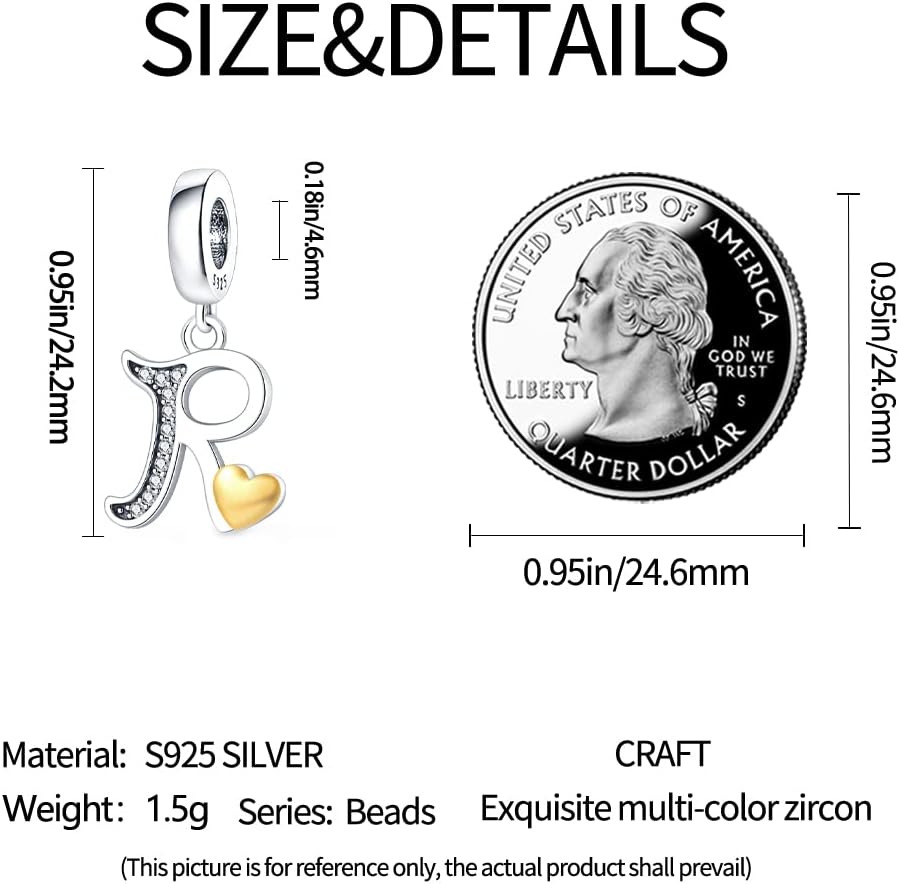Pandach 925 Sterling Silver Alphabet Initial Letters Charms Complete A-Z Solid Silver Cubic Zircons Beads Dangle Pendants for European Bracelets Necklace Women Holiday Gifts - Image 4