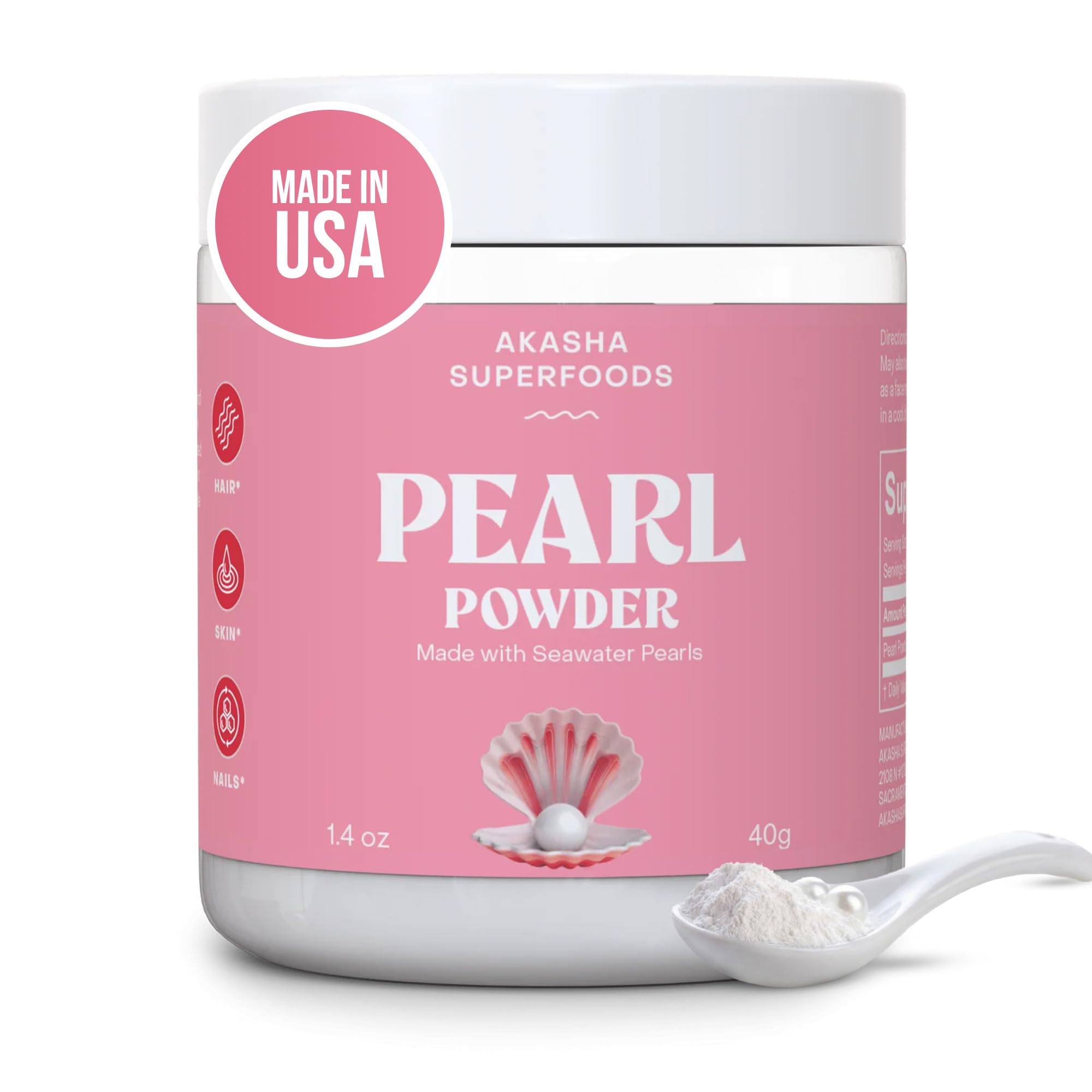 Akasha Superfoods Pearl Powder, Supports Collagen Production, 1.4 Oz
