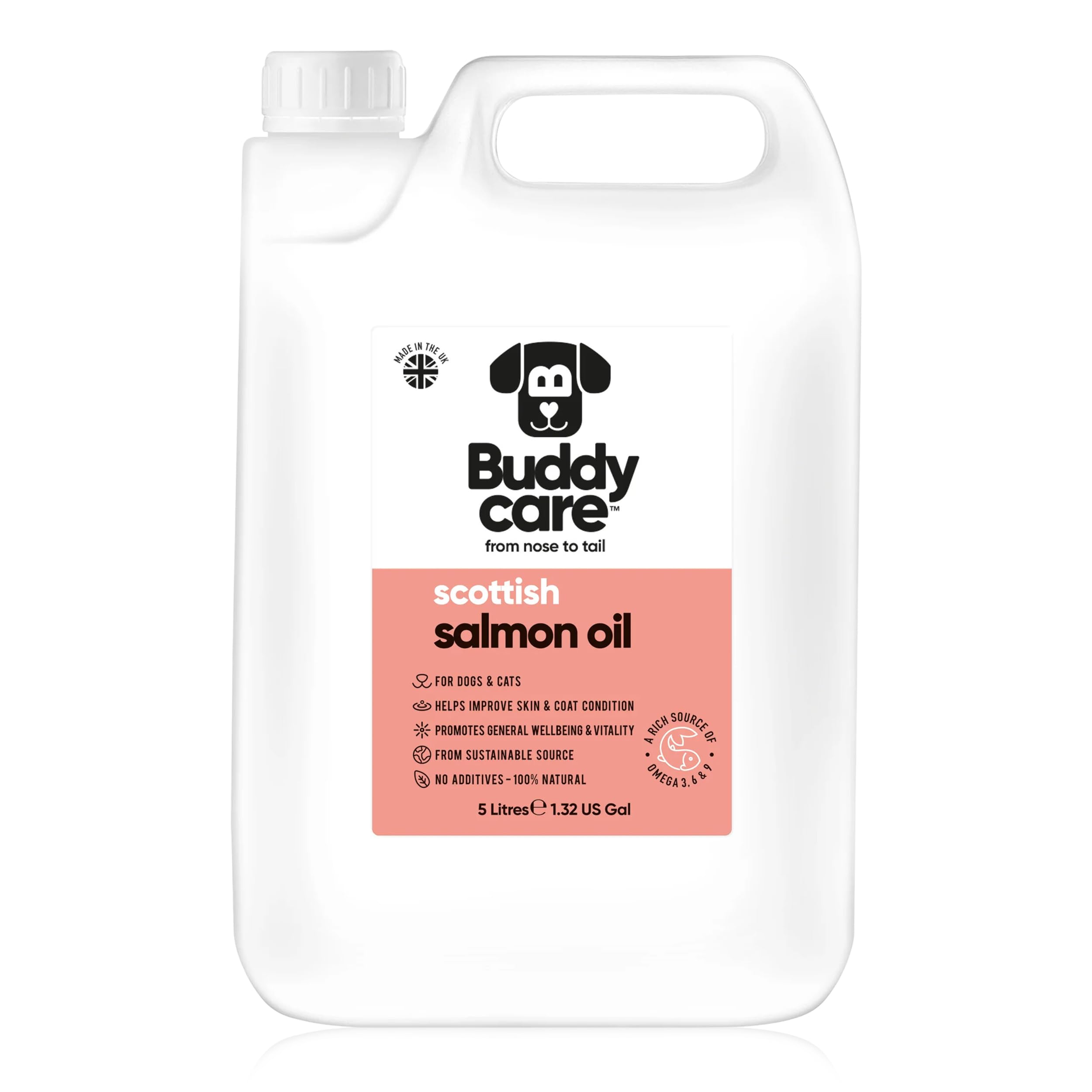 Buddycare Premium Zalmolie voor Honden UK (5L) | Essentiële Omega 3, 6 & 9 Supplementen voor Katten & Honden | Natuurlijke Omega 3 Voor Katten