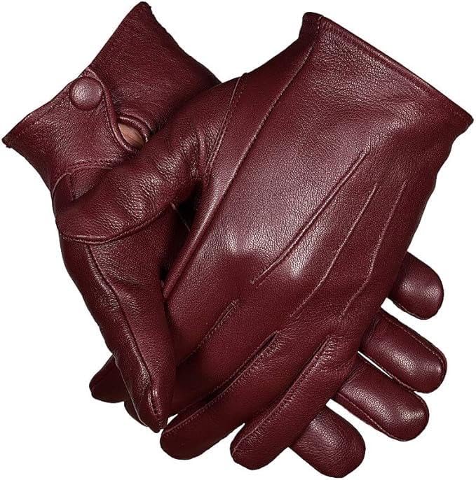 Mens Dress Leather Gloves (Burgundy Medium)