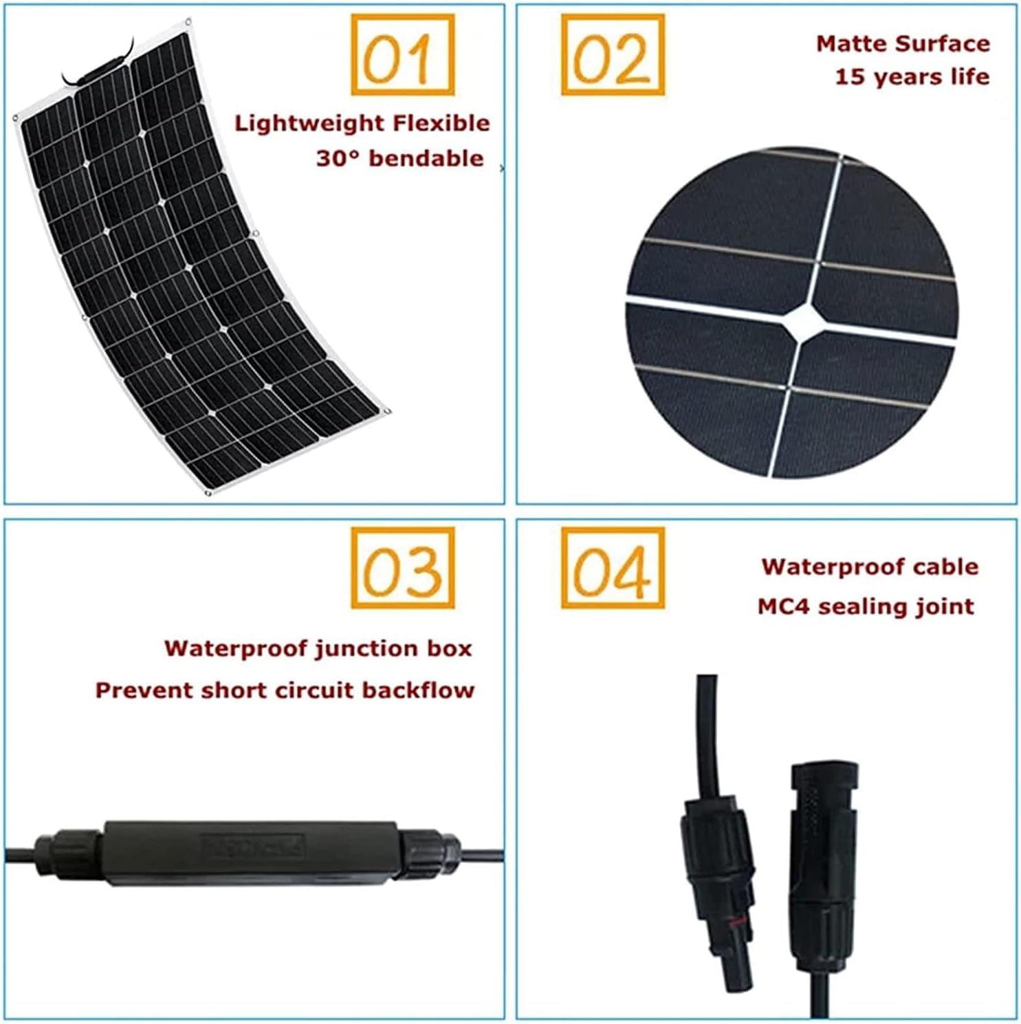 Módulo solar monocristalino semiflexible de 300 W (flexión máxima de 30 °), cargador de panel solar de 40 A, resistente al agua, for bomba, ventilador doméstico, farola, lámpara de jardín ( Color : 40