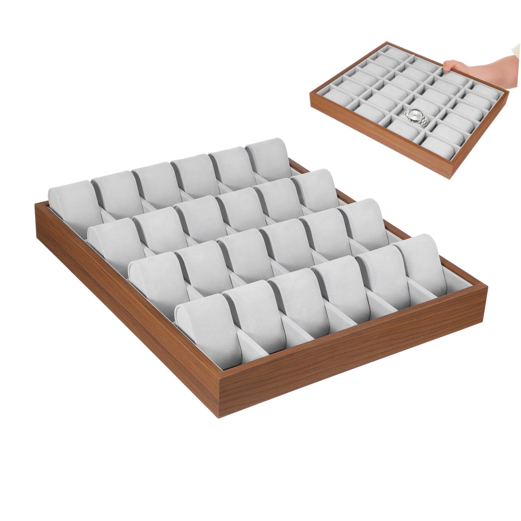 Organizador de relojes caja de exhibición de relojes de madera 24 posiciones para tienda y uso personal bandeja de almacenamiento 1 pieza