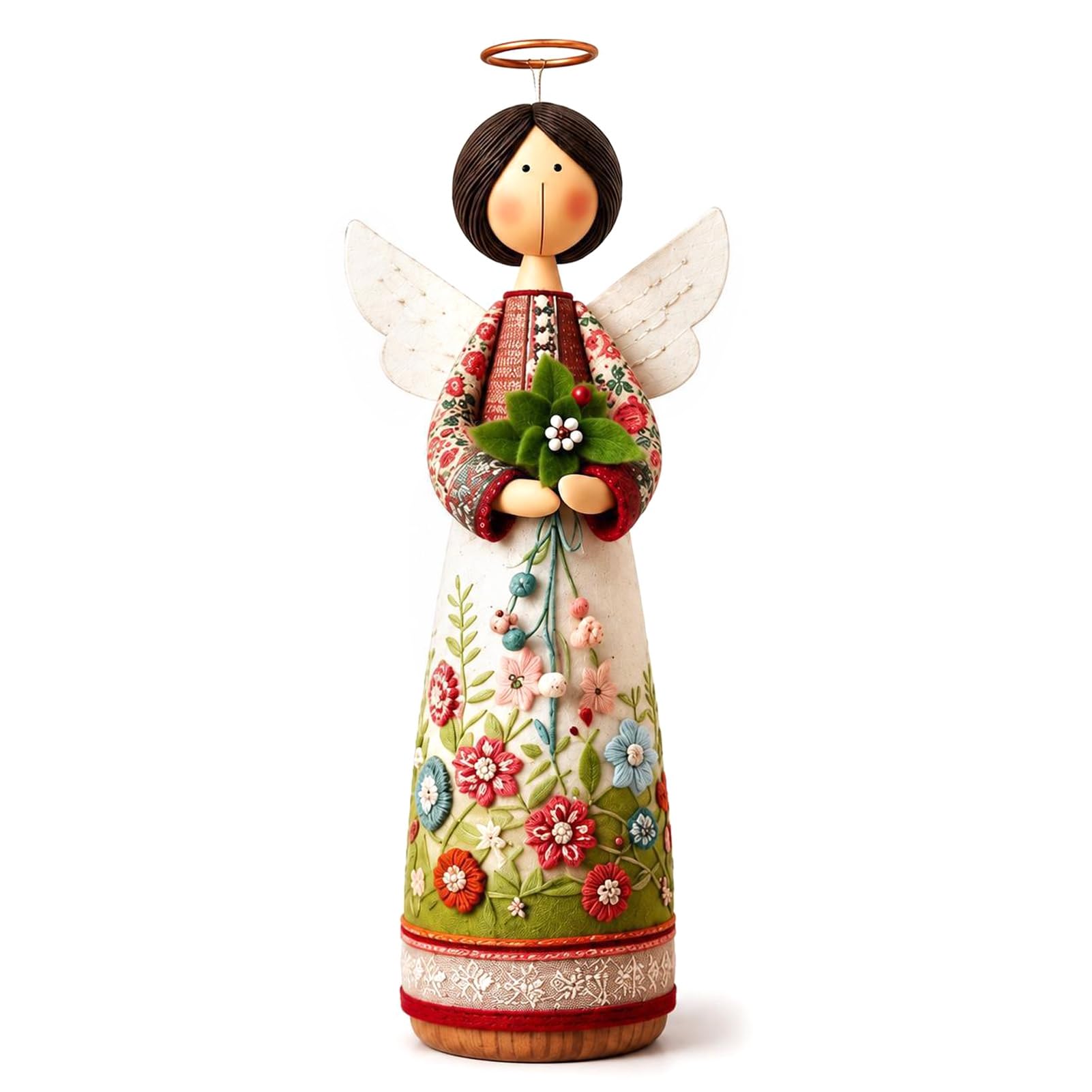 Figurine d'ange florale vintage sculptée décoration de table 20 cm