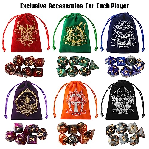 Grajar D&D Dice Set With Characters Pattern Dice Pouches, 42 Pcs Polyhedral Dice Set, Pu Leather And Velvet Dice Tray For Dungeons And Dragons D&D Rpg Mtg Table Games Starry Sky #TOP1