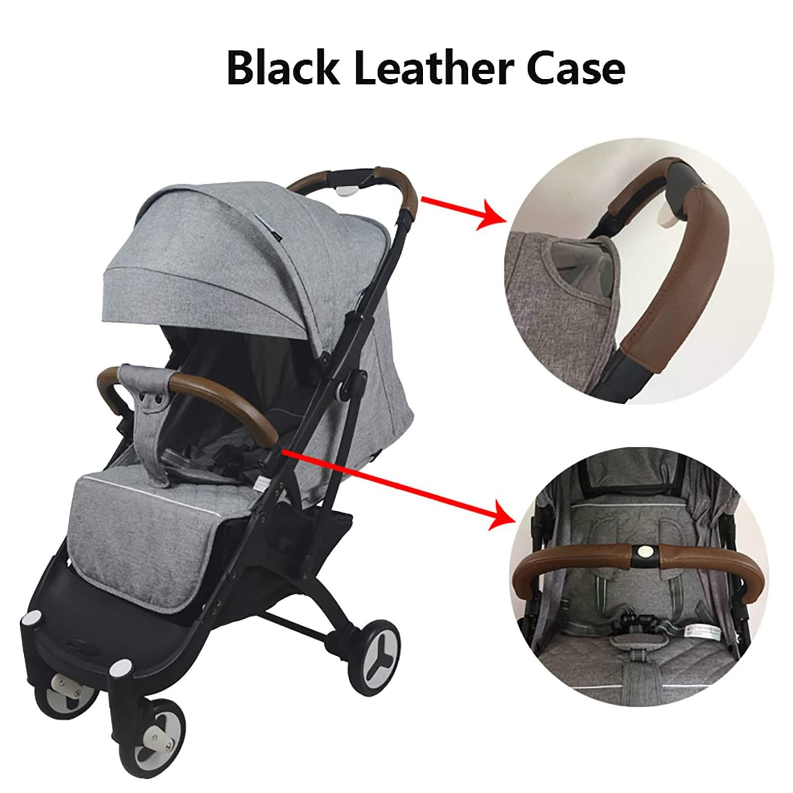 Kinderwagen Griff Abdeckung PU Leder Reißverschluss Staubdicht Schutzhüllen Armlehne Lederbezug Griffschutz Braun