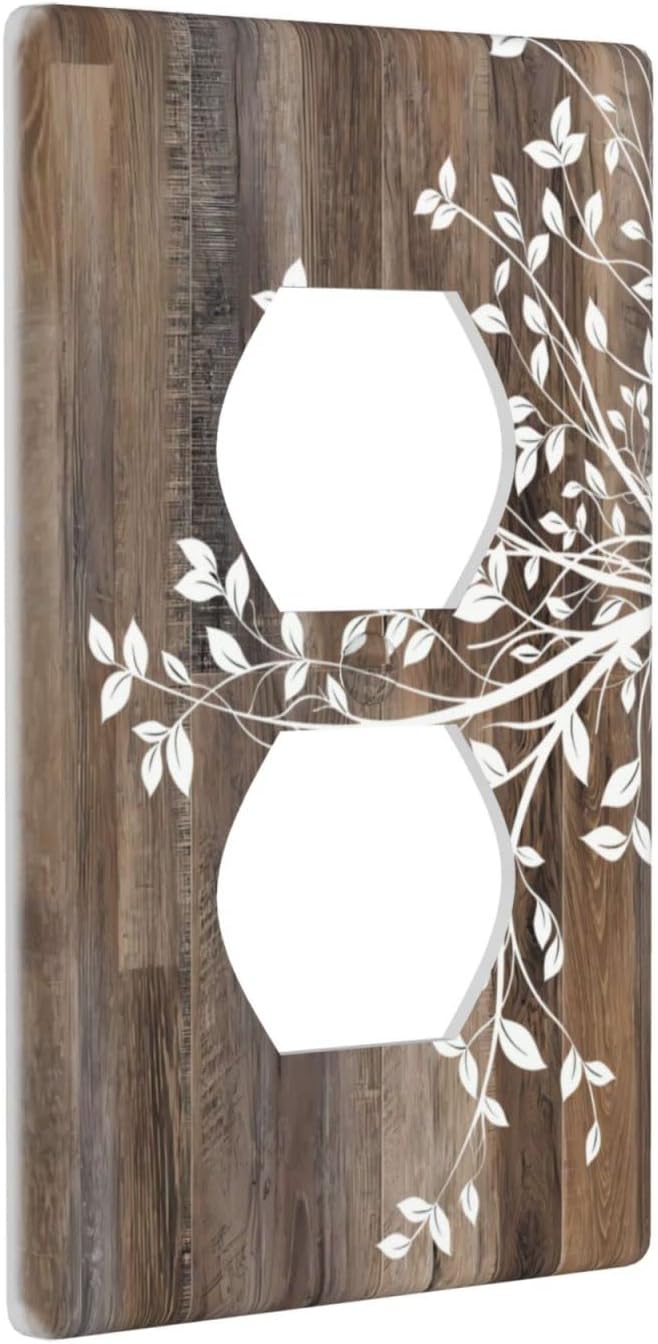 Rustic Wood Tree Print Duplex Outlet Covers Light Switch Plate Covers Farmhouse Decorative Grey Brown Electrical Cover Vintage Faceplate Wall Plate for Bathroom Kitchen Bedroom Decor 3 x 5 Inch