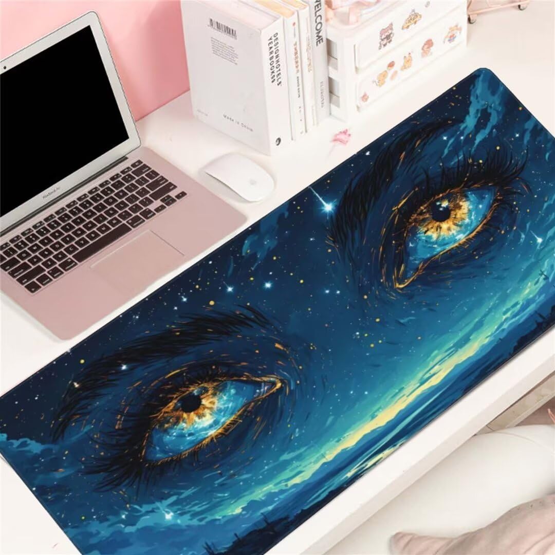 Alfombrilla de ratón 1400x600x3 MM, Alfombrilla Ratón XXL Extendida de Gran Tamaño con Bordes Cosidos, Base de Goma Antideslizante Almohadilla para Teclado, Ojos de ensueño S-9893