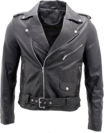 Mens Retro Brando Casual Black Leather Biker Jacket