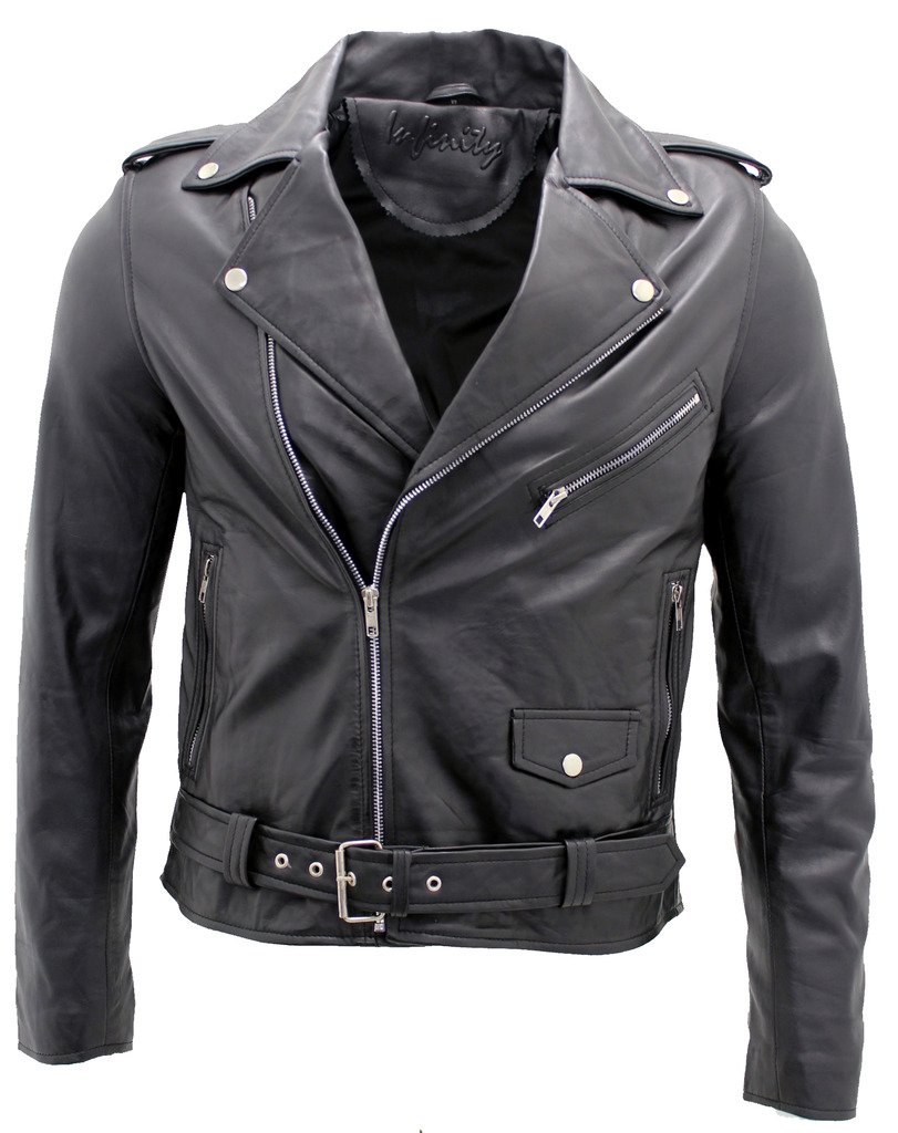 Infinity Men's Black ’S Retro Brando Casual Leather Biker Jacket Xl