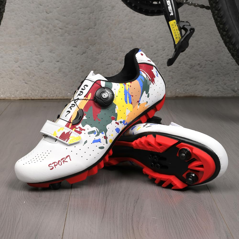Hixingo Zapatilla de Ciclismo Hombre, Mujer Graffiti Colorido Impresión Zapatos Bicicleta de Montaña Exterior MTB Compatibles con SPD Lock System, Zapatillas de Ciclismo Unisex Adulto