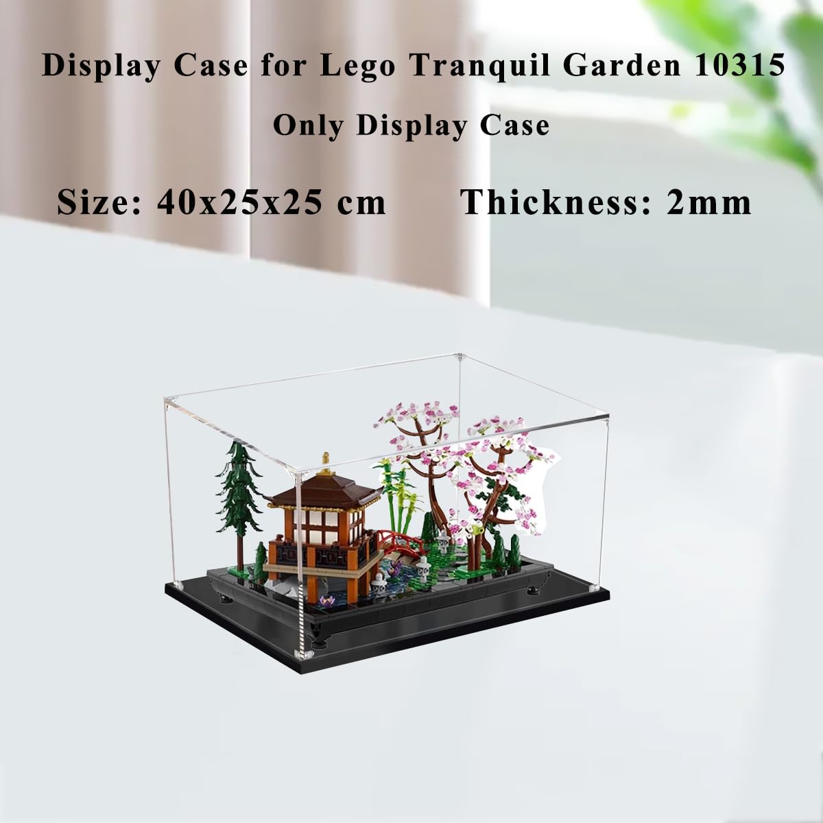 Teca Vetrina Espositiva per Lego Giardino Tranquillo 10315 Modello‌ | 40x25x25 cm, 2mm, Antipolvere, da montare, Vetrinetta Acrilico Trasparente per Collezionismo, Modellini, Statue