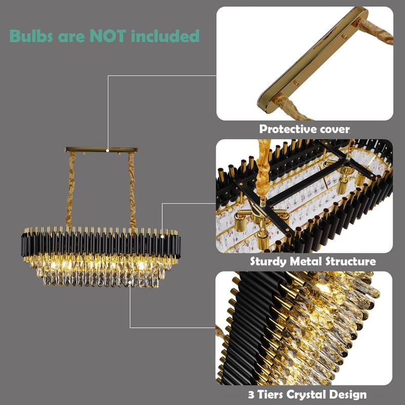 Image of SUANI Black Golden Italian K9 Crystal Ceiling Fixture Metal Chandelier | Chandelier for Living Room | Jhoomar for Restaurant | Chandelier Home | Light Fixture Chandelier Black Gold Oval (600X300) mm