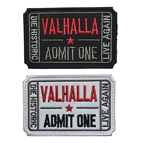 Homiego Ticket To Valhalla Admit One Die Historic Live Again Tactical Morale Badge Embroidery Hook & Loop Patch (1Black+1White) #TOP18