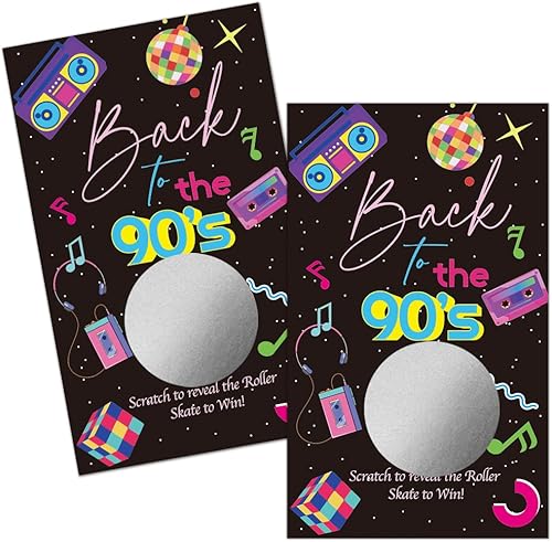 Haizct Paquete de 50 tarjetas de rascar con temática de Back to The 90, auriculares retro para baby shower, fiesta de cumpleaños, lotería, juegos