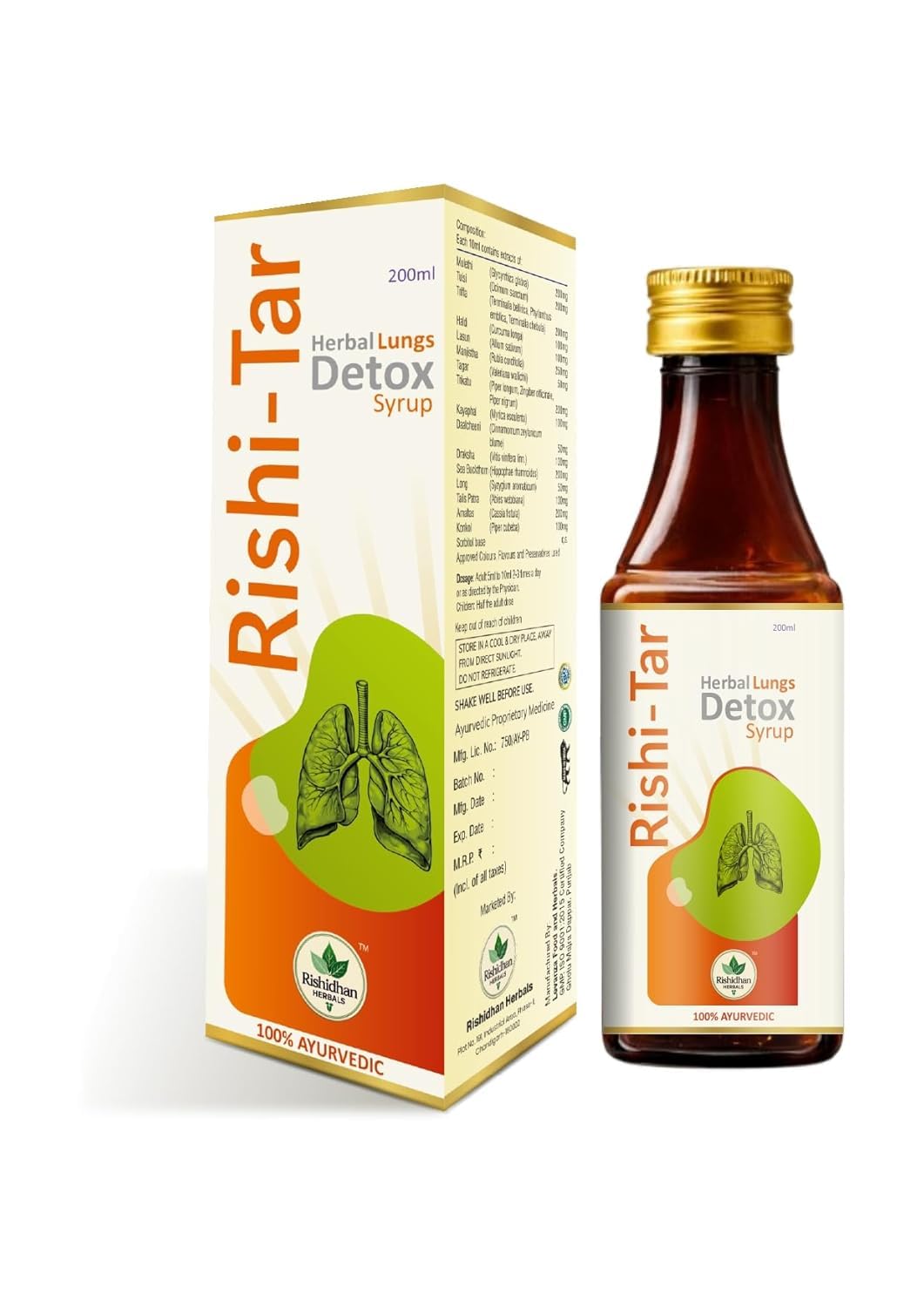 Rishi-Tar Herbal Lungs Detox Syrup | Ayurvedic Respiratory Health Support Formula | Herbal Lung Care & Breathing Wellness Tonic | Daily Herbal Supplement (200 ml)