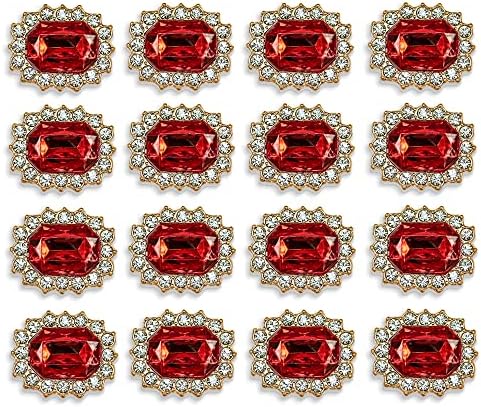 Rodvanvo 50 pcs Luxurious Rhinestone Embellishments Crystal Decoration Handcraft Button Gold Bottom DIY Project for Flower Headband Dress Accessory (Red)