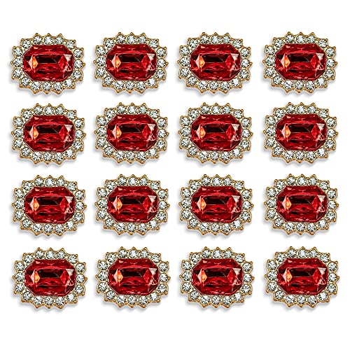 Rodvanvo 50 Pcs Luxurious Rhinestone Embellishments Crystal Decoration Handcraft Button Gold Bottom Diy Project For Flower Headband Dress Accessory (Red) #TOP3
