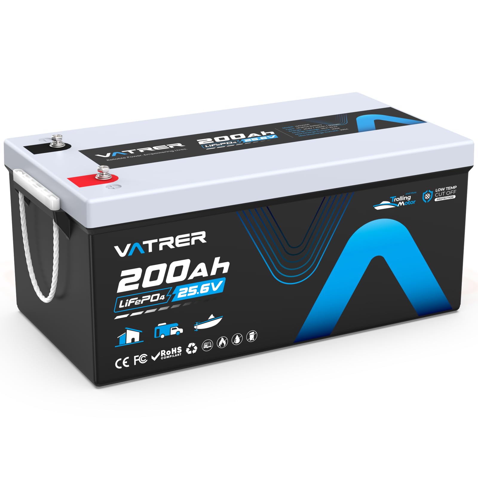 24V 200AH LiFePO4 Lithium Battery, Max. Load Power 5120W Built-in 200A BMS, VATRER POWER Rechargeable Deep Cycle Battery for Trolling Motor, Boat Marine, RV,Off-Grid,Solar Energy, etc.
