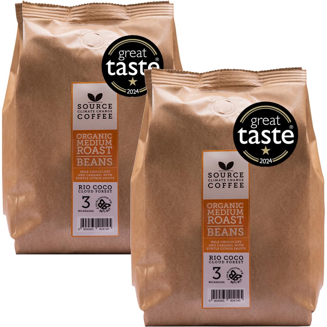 Whole Coffee Beans - Organic, Award Winning Medium-Dark Roast by Source Climate Change - Single Origin, Traceable & Freshly Roasted (1Kg, Nicargua)
