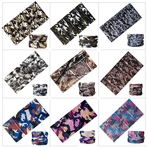 Kingree 9PCS Magic Scarf Elastic Seamless Bandana UV Resistence Sport Headwear (Army&Camouflage)