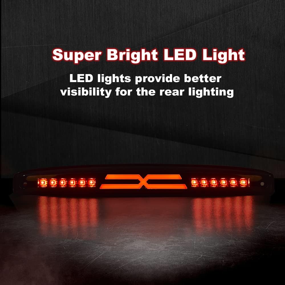 ALLGOOD LED 3rd Third Brake Light, Compatible with Dodge Ram 2500 3500 2003-2006, High Mount Rear Center Tailgate Stop Light Cargo Lamp, Smoky Lens Black Housing Type X