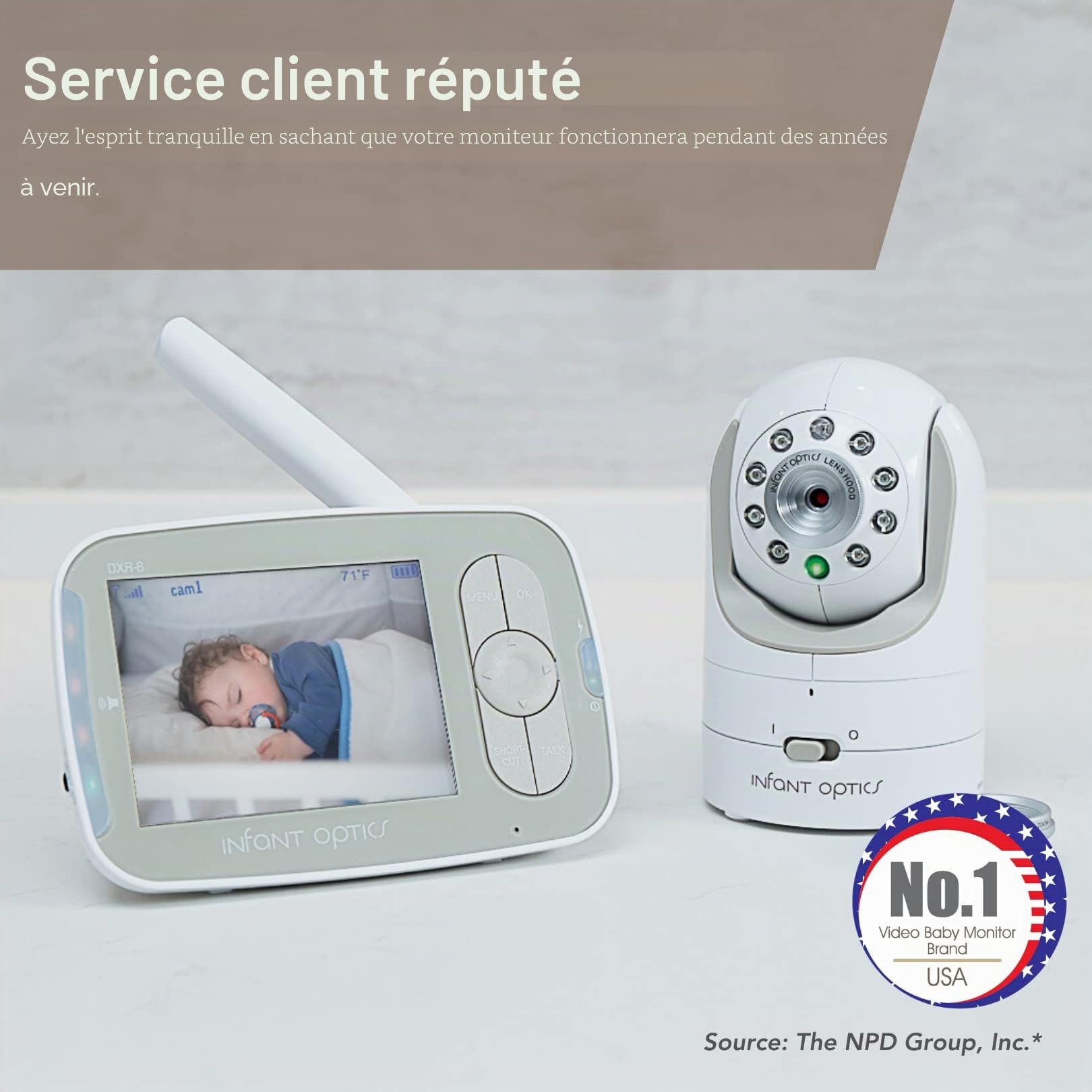 Moniteur vidéo pour bébé Infant Optics Dxr-8 avec lentille optique interchangeable, blanc/beige.
