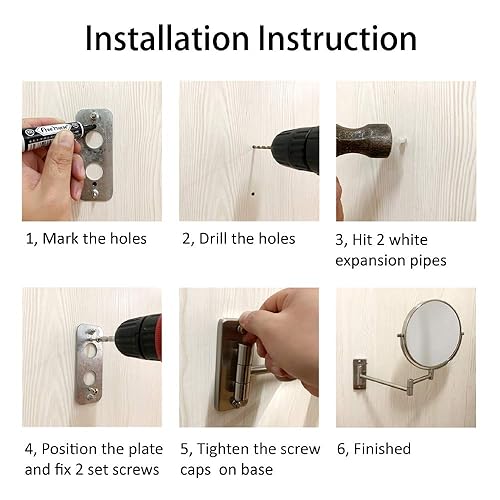 Miniatura 6 de LANSI Espejo de maquillaje montado en la pared, espejo de aumento de doble cara 1x10x, espejo de tocador de 8 pulgadas, espejo de pared de brazo