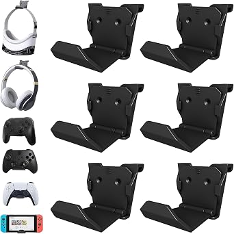 HLRAO 6 Pack Controller Wall Mount Holder,Adhesive/Screws Installation Wall Mount for PS5, Xbox, Switch Controller, Headset