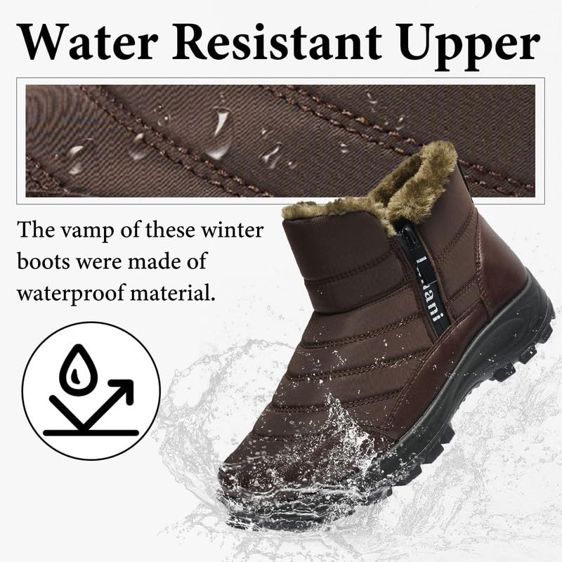 Image of Hanani Mens Winter Snow Boots Fur Lined Warm Ankle Boots Zipper Closure Waterproof Outdoor Boots Men's Lightweight Comfortable Shoes