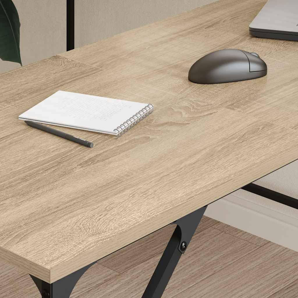 Biurko z dębu Sonoma z materiału drewnopochodnego 149 x 149 x 75 cm w kształcie litery L z metalową ramą, regulowane nogi do biura, biura domowego, gier i gabinetu, stabilne narożne rozwiązanie