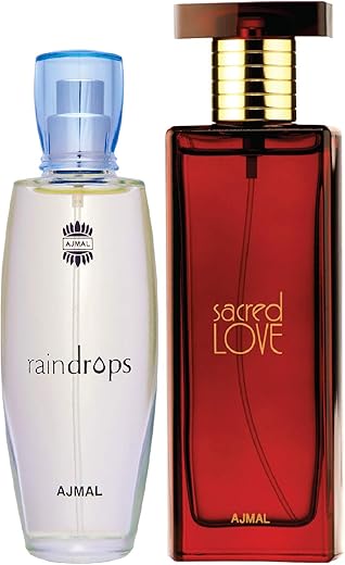 Ajmal Raindrops EDP Floral Chypre Perfume 50ml for Women and Sacred Love EDP Floral Musky Perfume 50ml for Women
