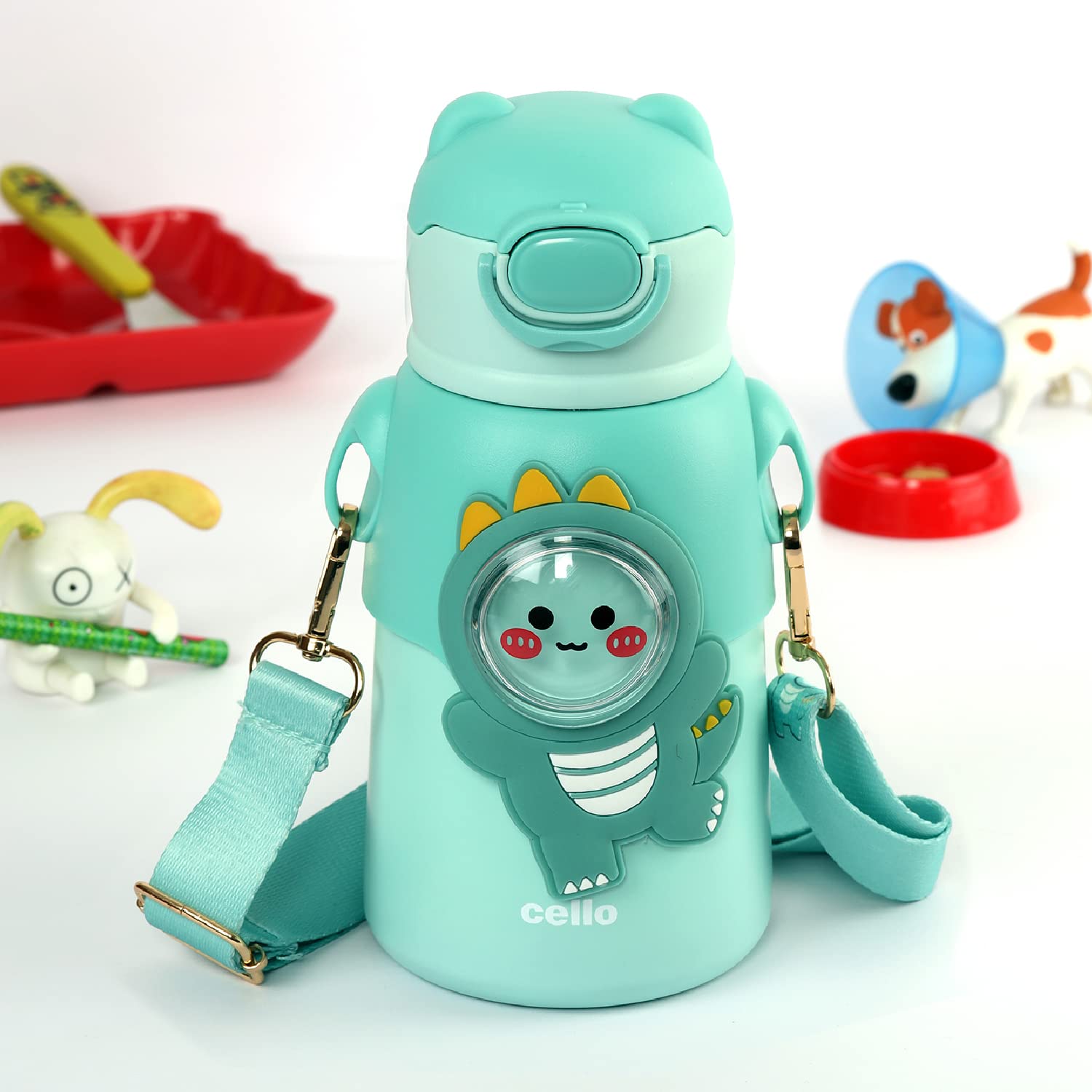 Cello Funz Hot & Cold Stainless Steel Kids Flask | One Click Push Button | Wide Cap Sealed with a flip top | Double Wall Vaccum Insulation Bottle | 550ml, Green (B0C1445VPC) Amazon Price History, Amazon Price Tracker