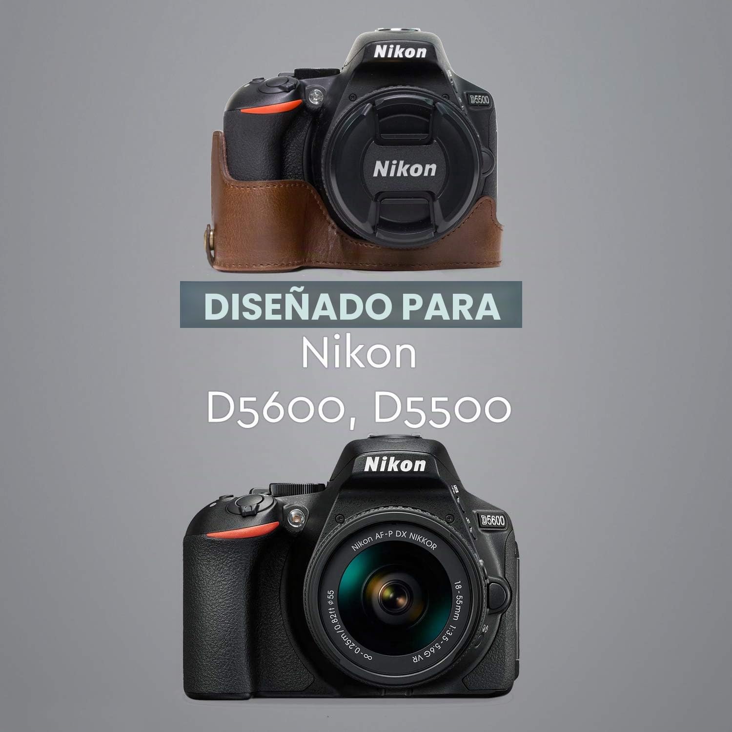MegaGear Ever Ready - Media Funda de Piel para cámara Nikon D5600, D5500