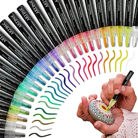 Artina 24 Acrylic Marker Pens Markilo MA - 4 mm Tip - Waterproof Felt Tip Pens Permanent Markers with Vibrant Colours Quick-Drying & Highly Pigmented Acrylic Pen Set for Rock Painting & Canvas Cover