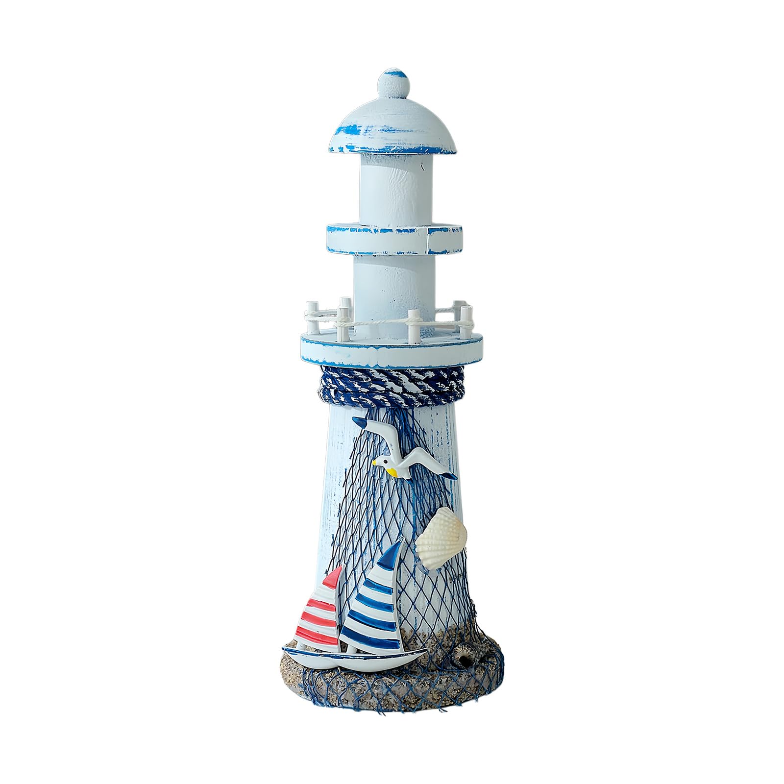 WGDYRP Blue Wooden Lighthouse Decors Lighthouse Table Top Decors with Starfishs Seashells Nauticals Themed Decrs