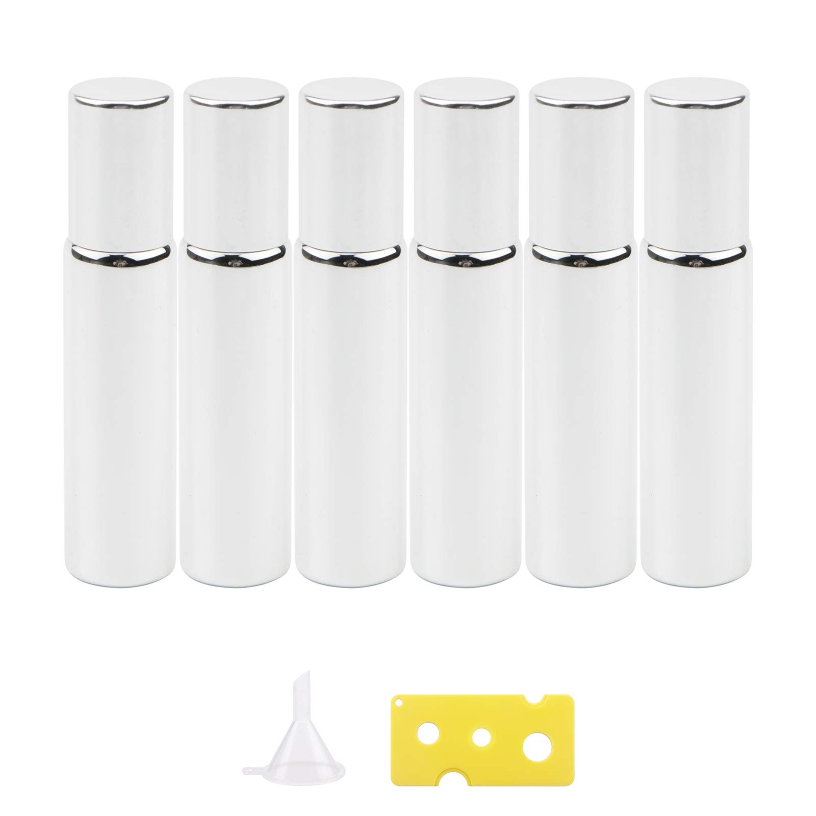 NewZoll6Pcs Glass Roller Bottles, 10ml UV Coated Glass Roller Bottles with Stainless Steel Roller Ball, Roll-on Bottles Vials for Essential Oil Perfume Liquid, Silver Metallic Caps