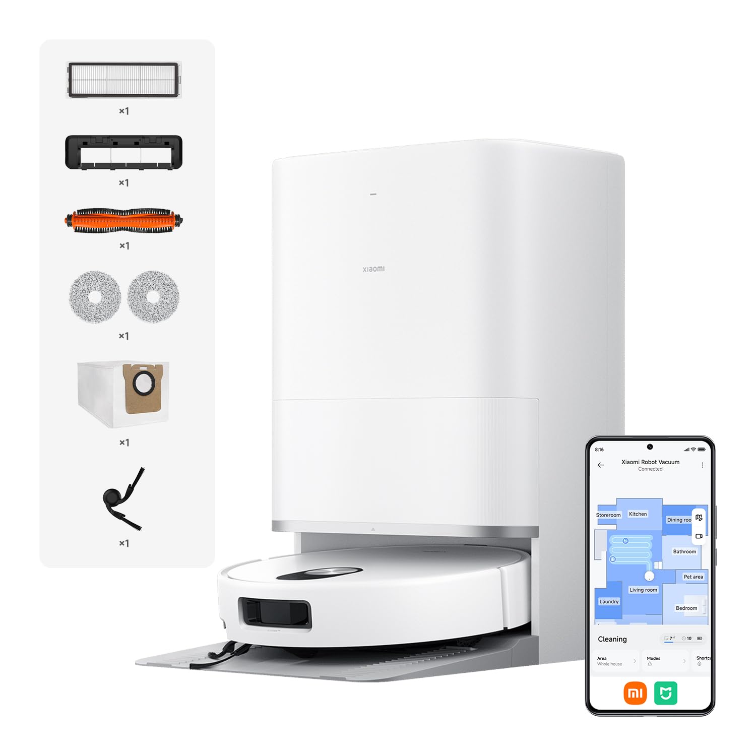 XIAOMI Robot Vacuum 5, Aspirazione potente da 20000Pa, navigazione laser intelligente dToF con sollevamento automatico, corpo ultra-sottile da 8,8 cm