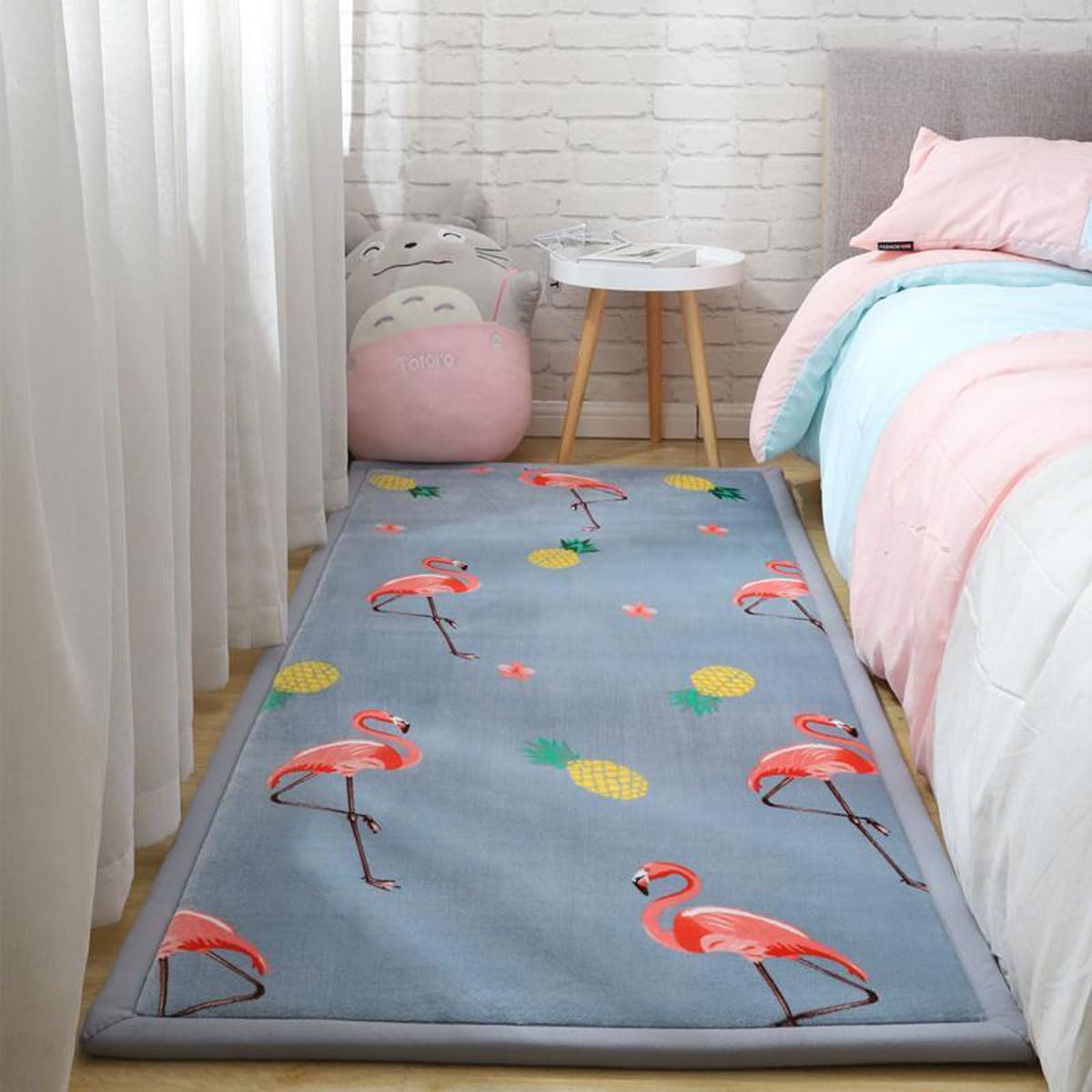Dmkjdzsw Play Crawling mat for Nursery Baby, Extra Soft Activity Floor Mat for kids Playroom Bedroom-gray bottom flamingo-200 * 200cm — image 1