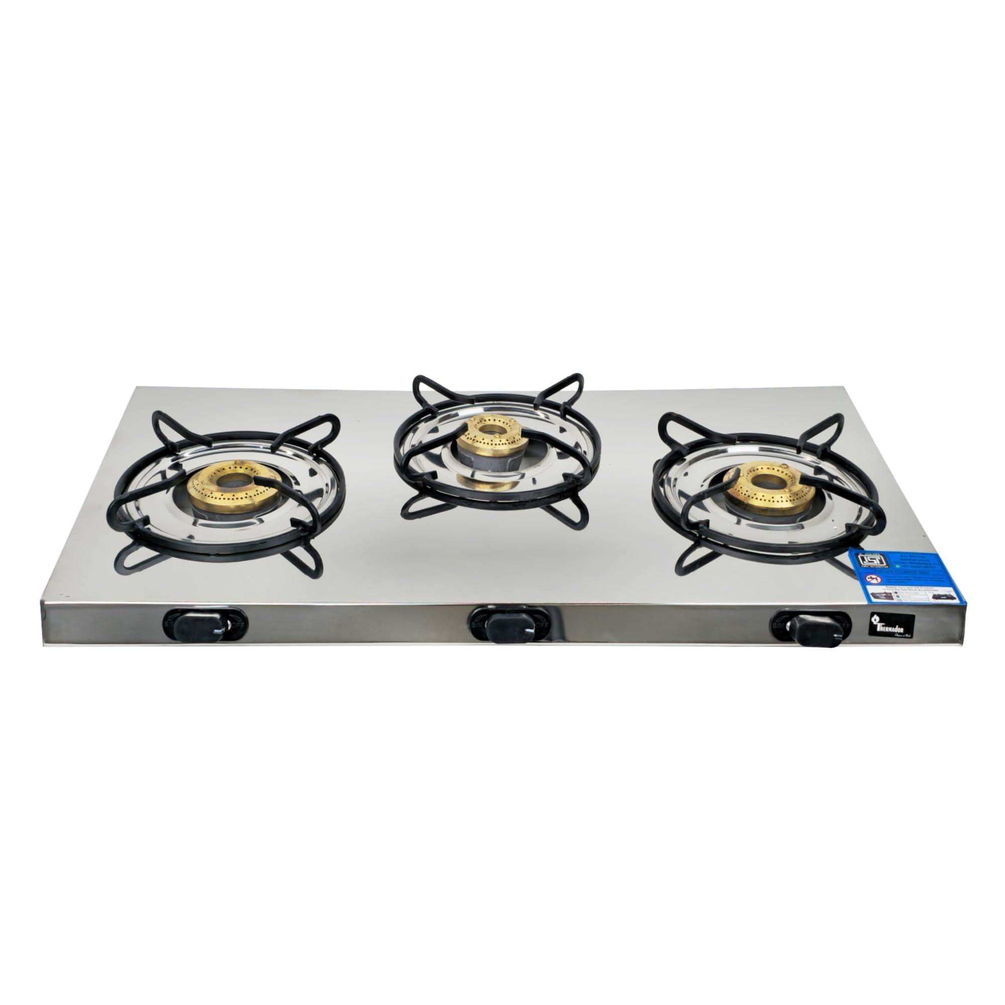 Thermador Gas Stove 3 Burners | Ergonomic Knobs | Brass Plated Burner | ISI Certified | 3 Burner Gas Stove | Gas chulha Burner | Stainless Steel Gas Stove| 1 Year Manufacturer Warranty