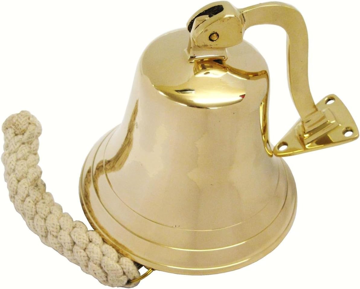 Medieval Replicas 7" Dia Vintage Nautical Heavy Duty Polished Brass Bell for Bar, Last Order, Reception, School, Outdoor, Indoor, Antique Pirate's Decorative Brass Ship's Bell (7" Titanic Bell)