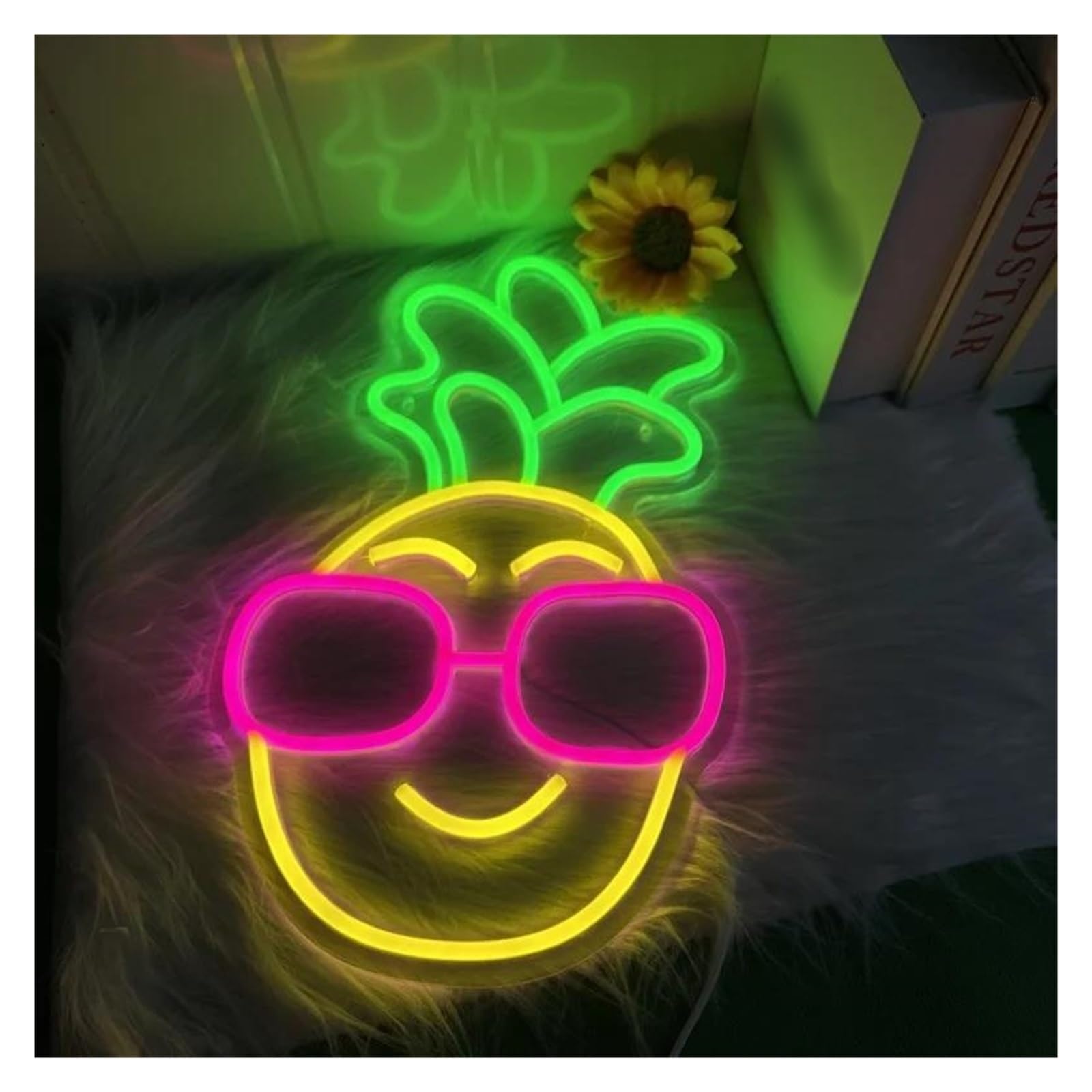 LEMST Sign Lamp Pineapple Neon, USB Powered, Brightness Adjustable, Suitable for Bars, Restaurants, Summer Parties 40x25cm