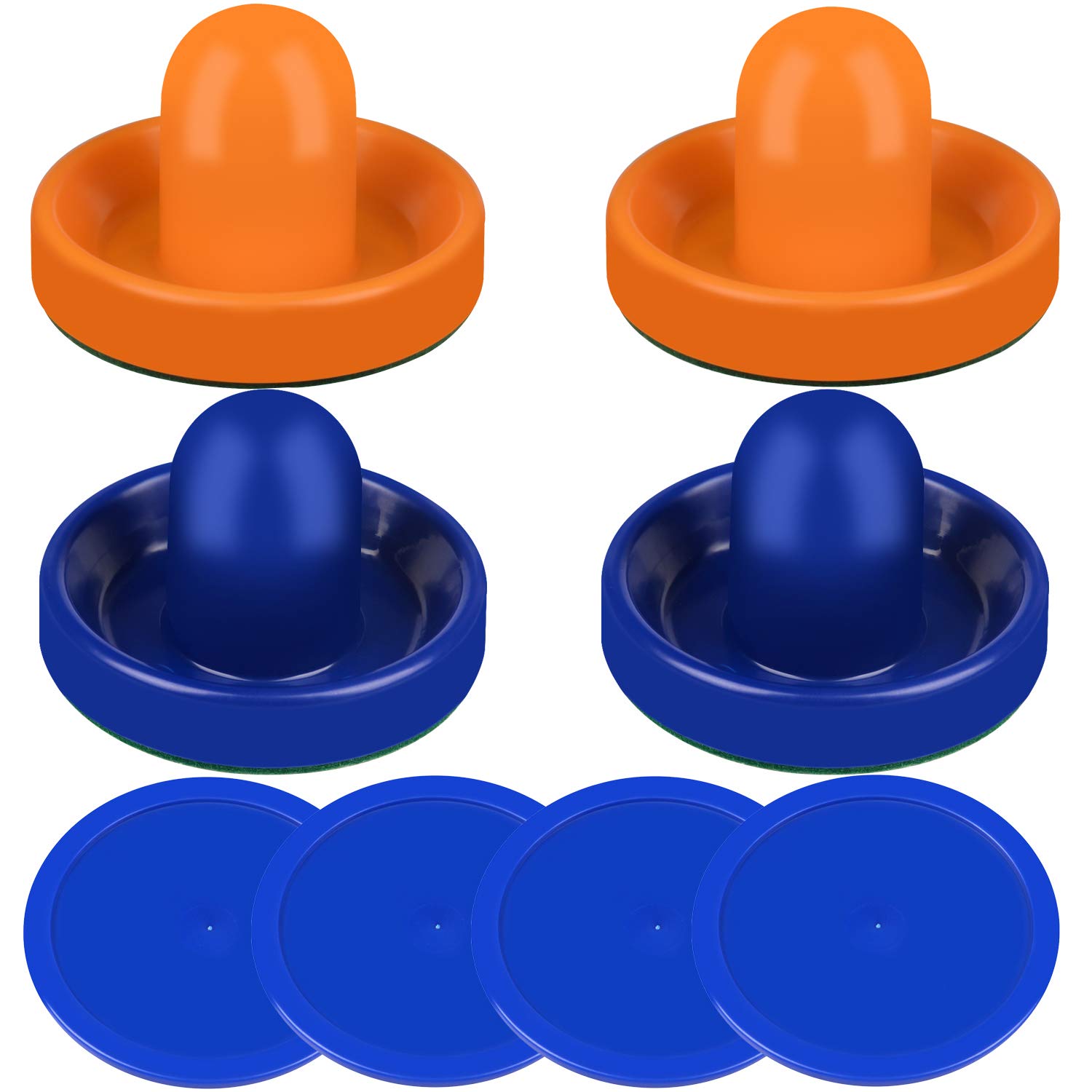 ONE250 Air Hockey Pushers and Red Air Hockey Pucks, Goal Handles Paddles Replacement Accessories for Game Tables (4 Striker, 4 Puck Pack)