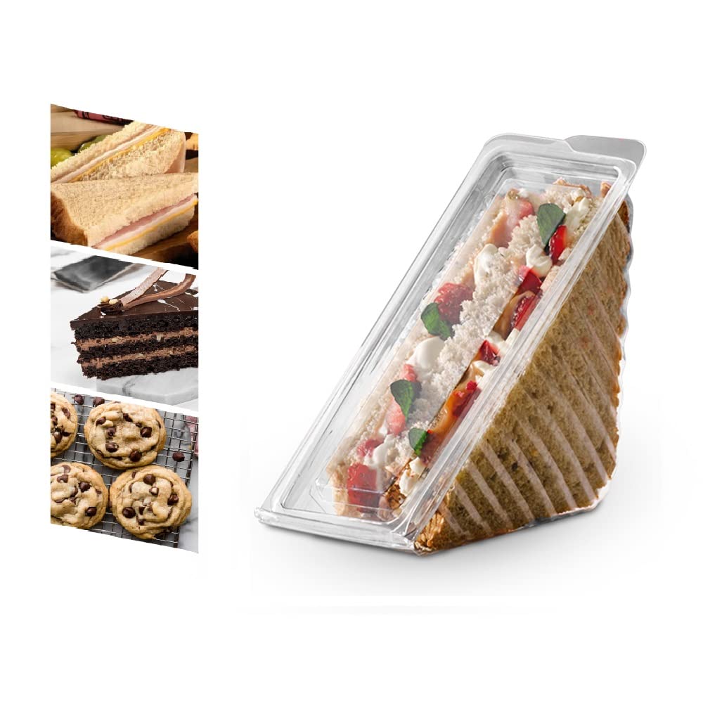 Venuscello Clear Venuscello® 100 X Deep Fill Sandwich Wedges Disposable Triangle Plastic Wedge Box With Hinged Lid For Catering Lunch Picnic Party - 11 X 11 X 6 Cm