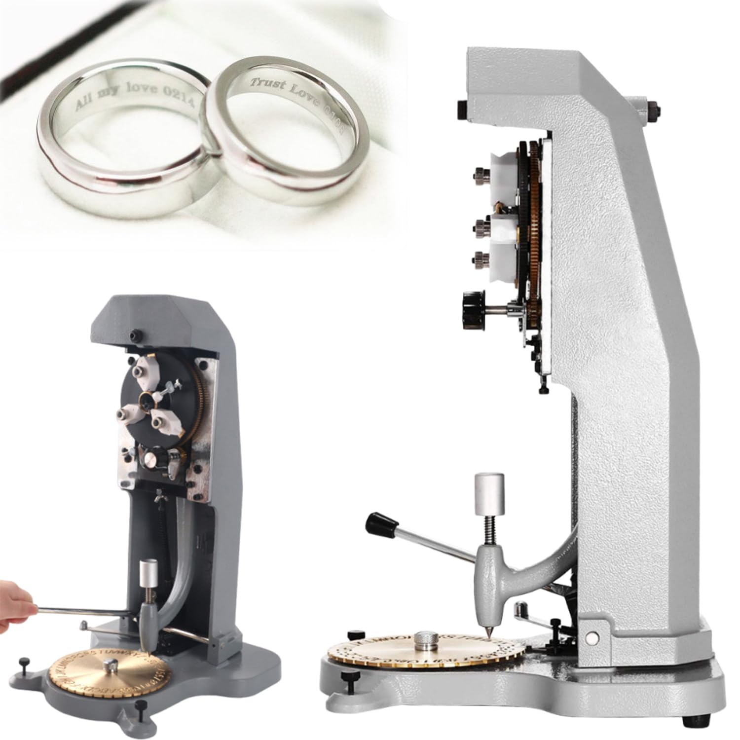 Grabador De Anillo Interior, Máquina De Grabado De Anillos, con Placa De Grabado De Doble Cara Y Cabezal De Grabado De Acero, Grabado por Vibración De Puntos, Cuerpo Totalmente Metálico