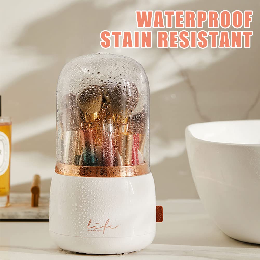 Porta Pennelli Trucco Rotante 360° - Organizzatore A 6 Scomparti Con Copertura Trasparente, Colore Bianco - Foto 13