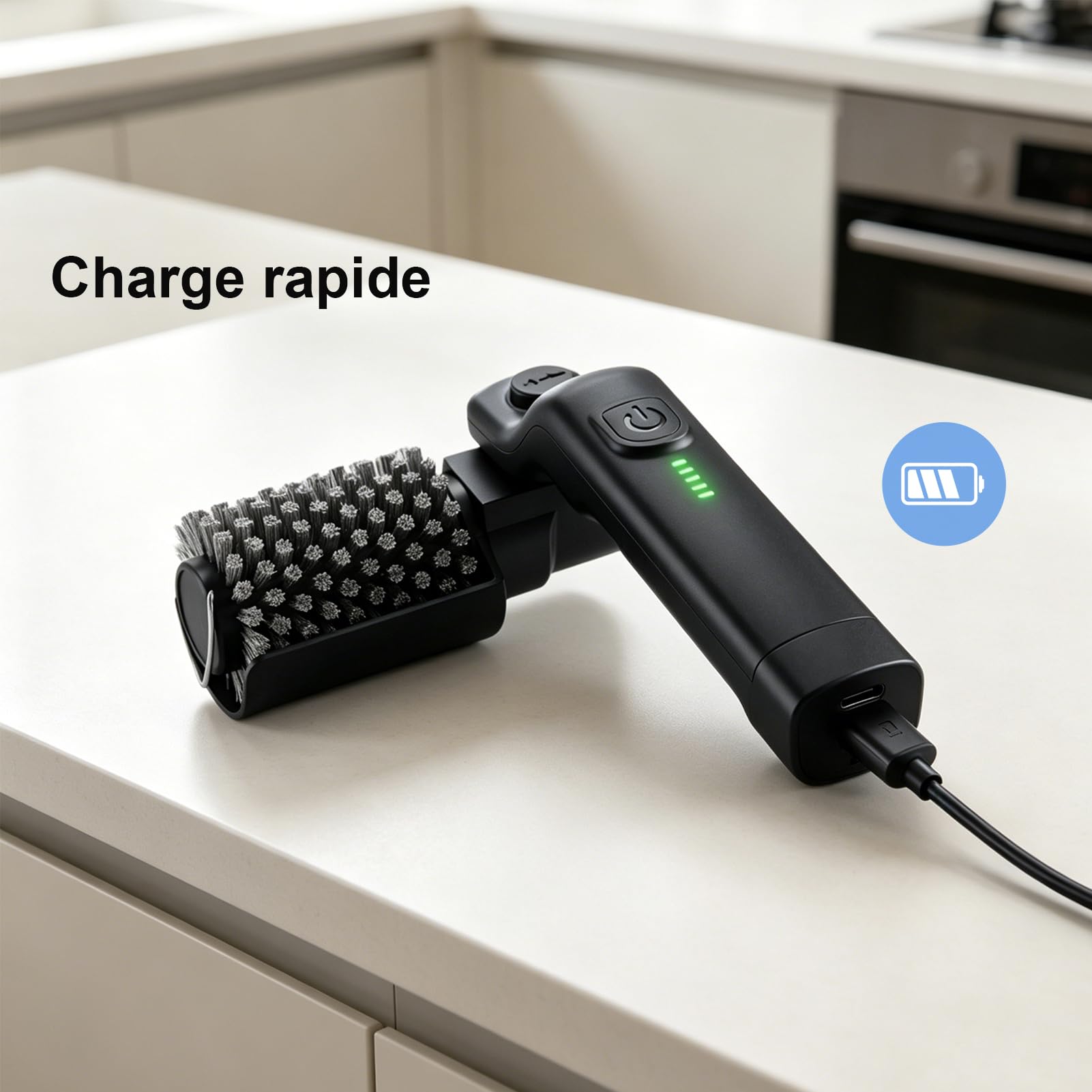 Brosse de nettoyage électrique à 3 vitesses en acier inoxydable pour barbecue - Têtes de brosse rotatives réglables rechargeables de type C pour barbecue cuisine